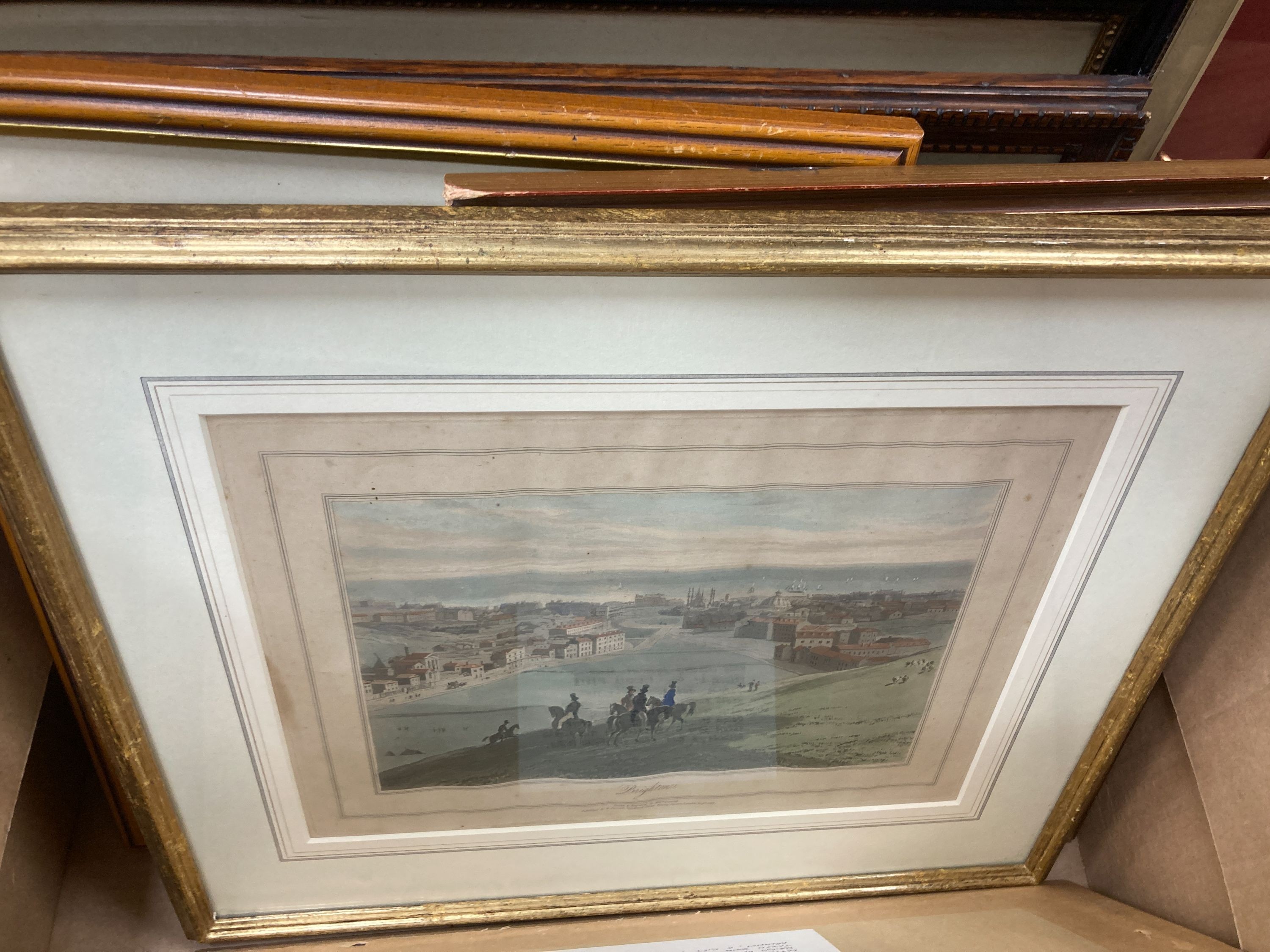 A collection of assorted engravings, aquatints and other prints of Brighton, largest 30 x 47cm. (16).